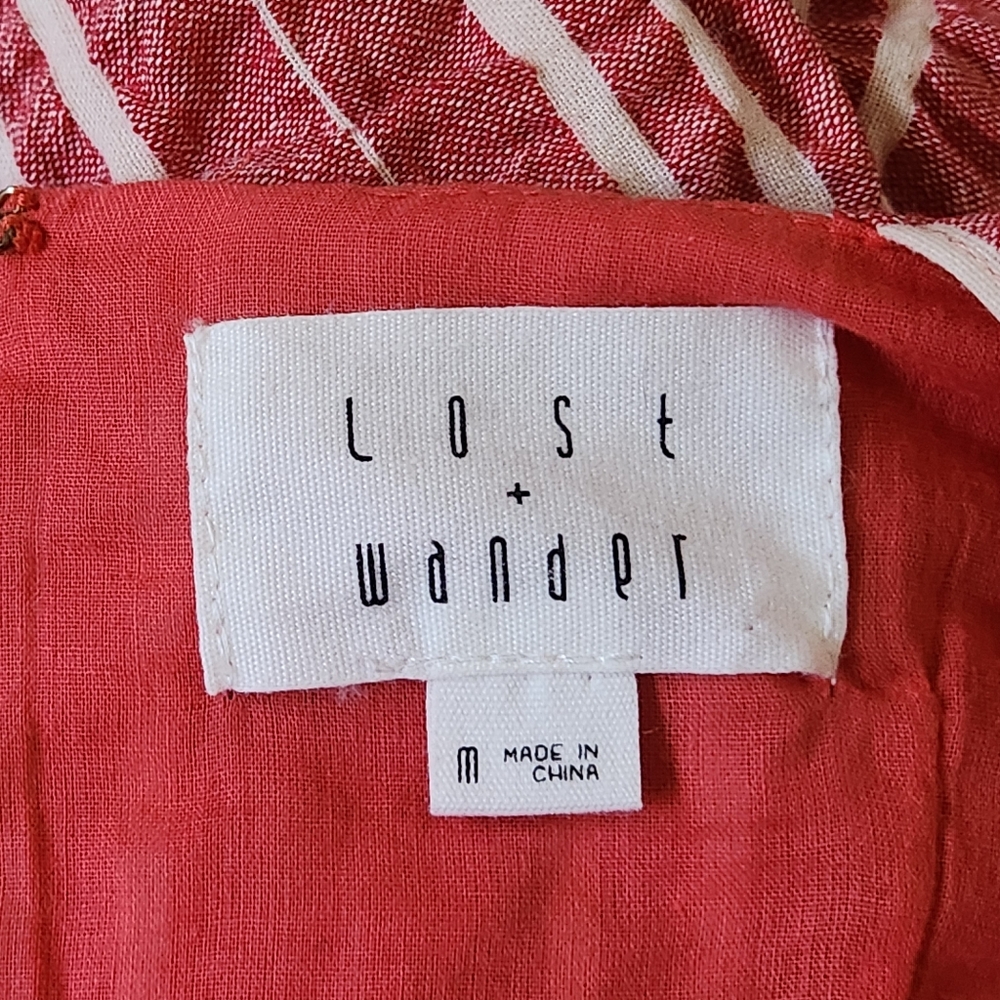 LOST + WANDER x ANTHROPOLOGIE "Robin" Striped Seersucker Wide Jumpsuit - Size M - Picture 14 of 16
